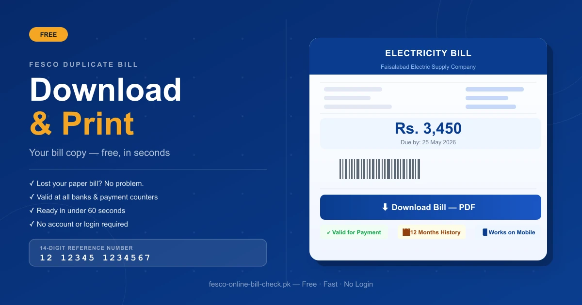 Man downloading and printing FESCO duplicate electricity bill online on laptop and mobile